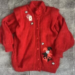 Women's Vintage 80's Tricot Alpinit Mohair Poker Gambling Sweater Jacket Sz L